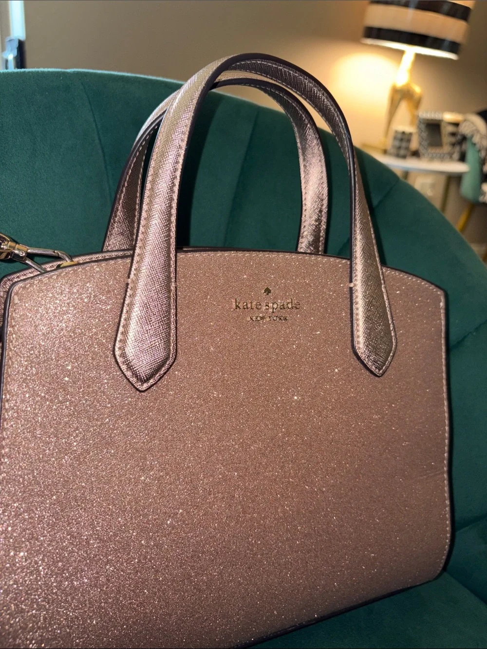 Kate Spade Metallic Glitter Satchel with Crossbody Strap LIKE NEW CONDITION